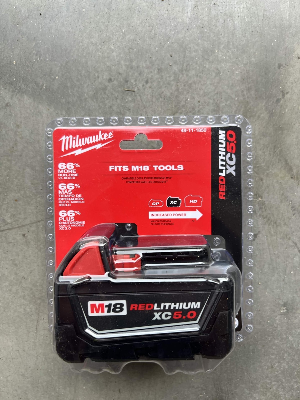 Milwaukee 48-11-1850 Battery M18 18V XC 5.0 Ah Red Lithium Ion