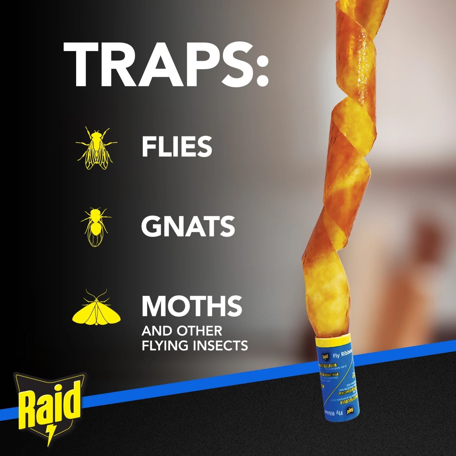 Raid Fly Ribbon Trap 10 Count 8-Pack Sticky Fly Paper Indoor Outdoor No Insectic