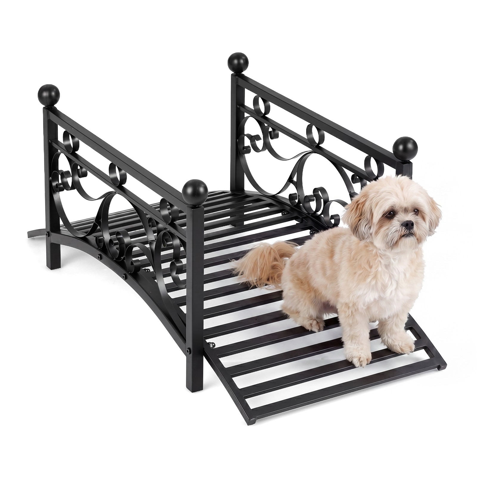 3.3 ft Garden Metal Bridge, Outdoor Arched Bridge w/Dual Patterned Side Rails