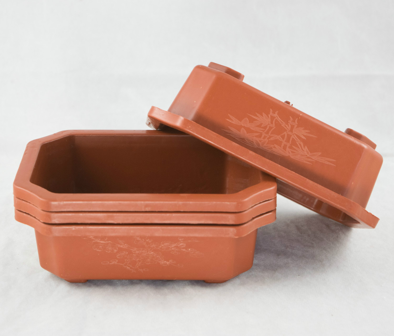 4 Rectangular Plastic Bonsai / Cactus & Succulent Pot 7″x 5.5″x 2″ – Dark Orange