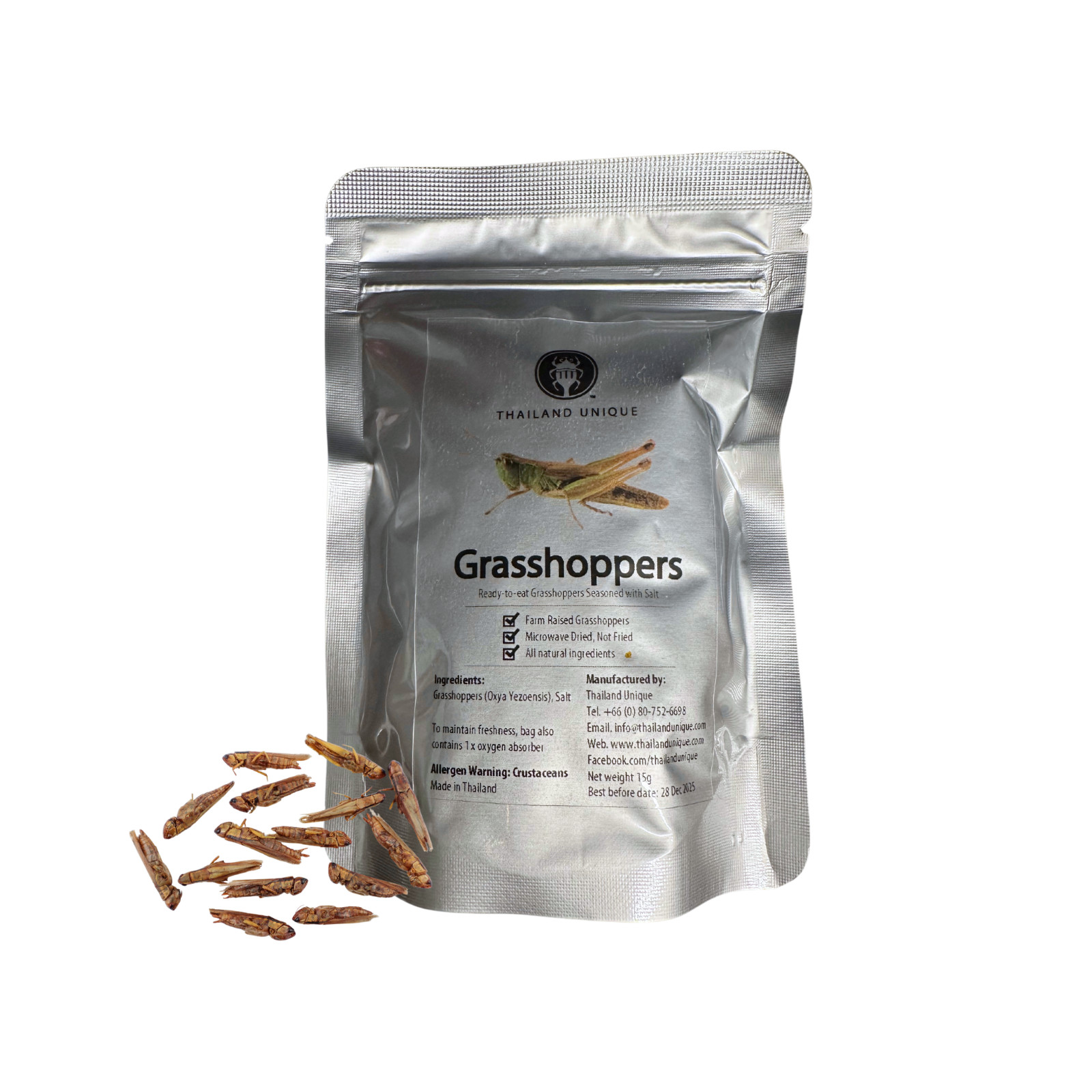 Thailand Unique Grasshoppers – 15G Bag of Dehydrated Edible Insects for Humans