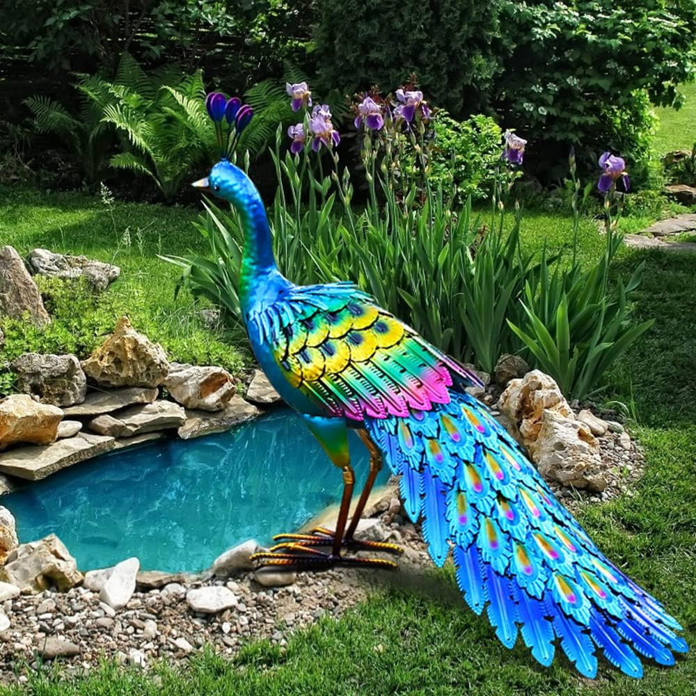 Metal Peacock Statue Garden Decor Yard Art Outdoor Gift for Women