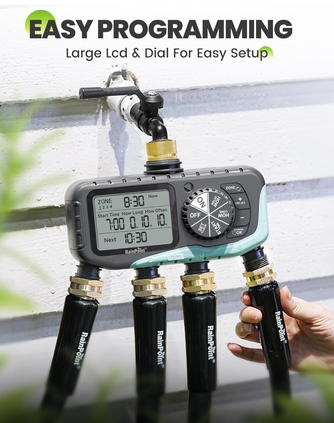 4-Zone Digital Water Timer RainPoint Brass Inlet Model ITV447