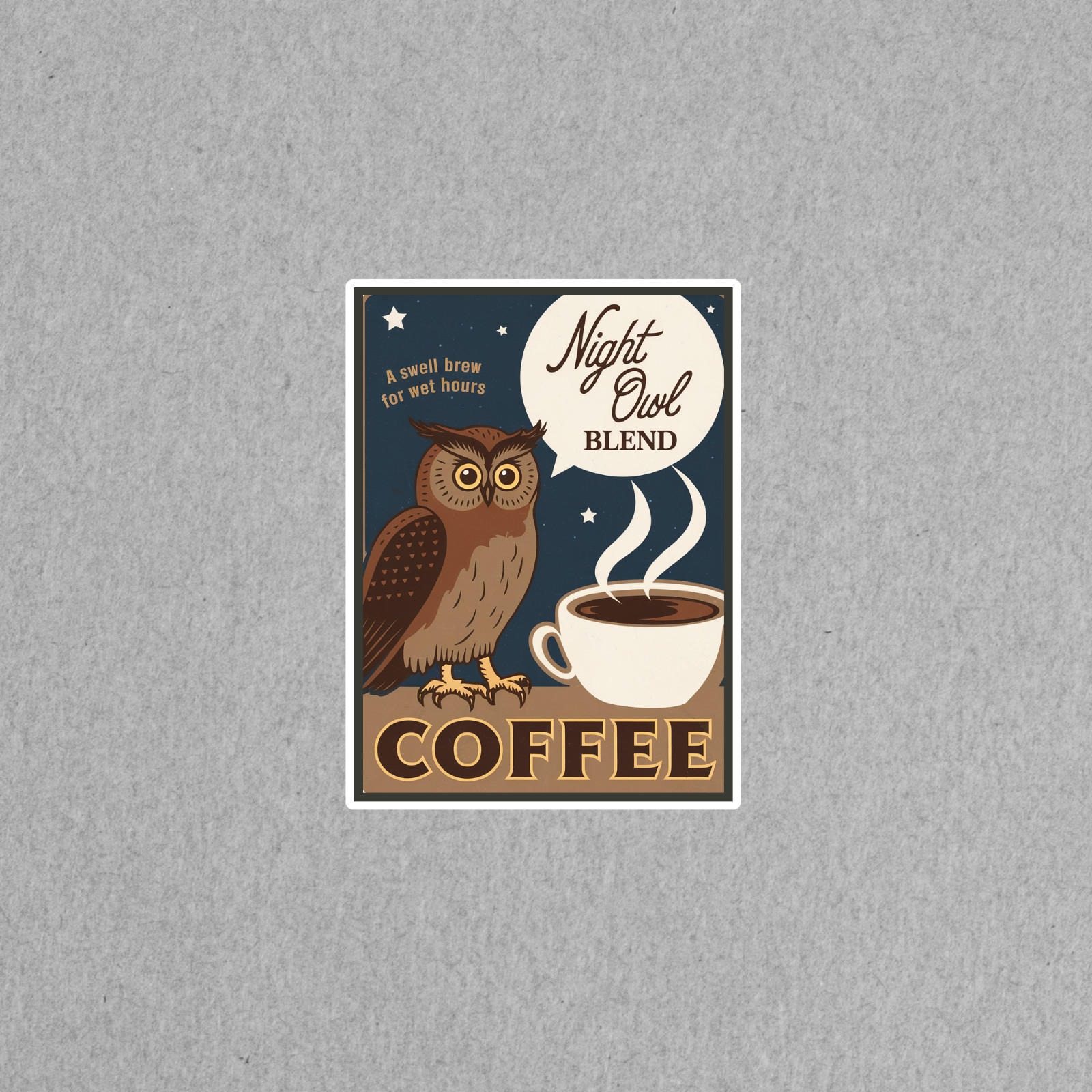 Night Owl Blend Coffee – Swell Brew for Wet Hours Retro Owl Sticker #3308