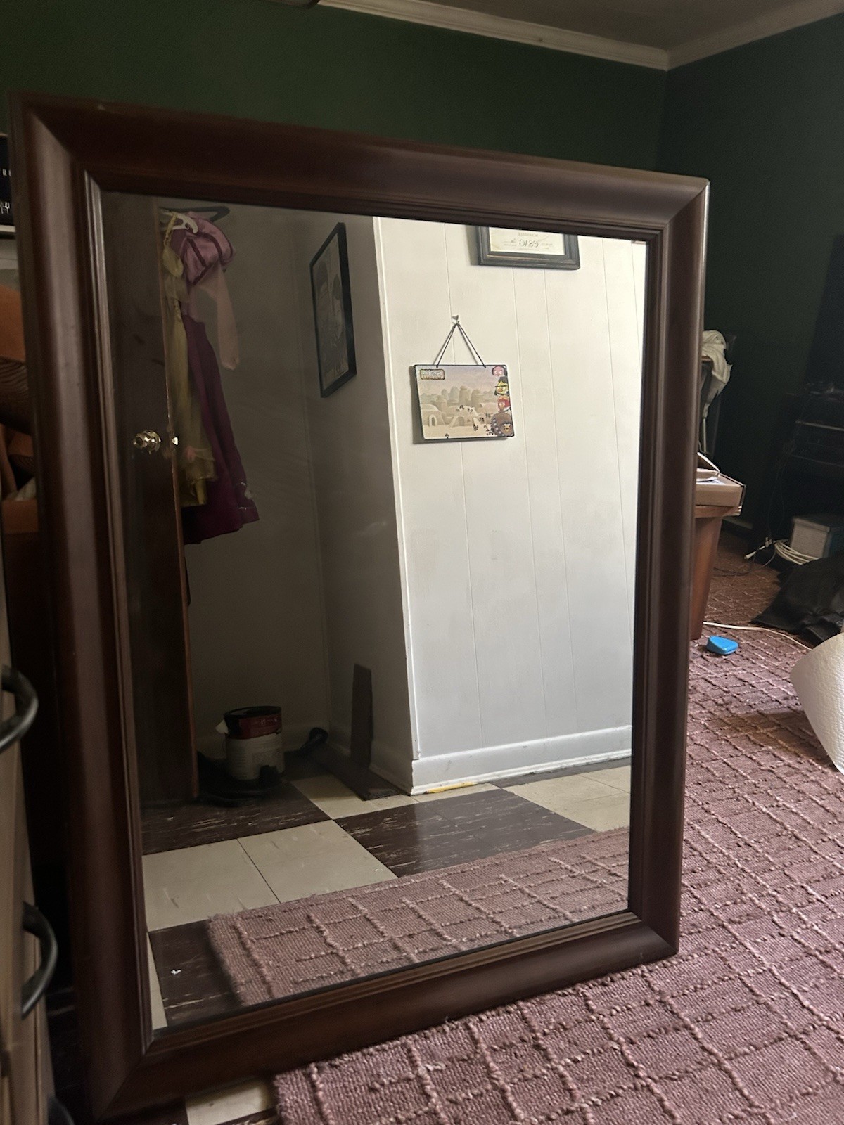 Brown Wood Framed Rectangular Wall Mirror Horizontal 40in x 31in 15in W