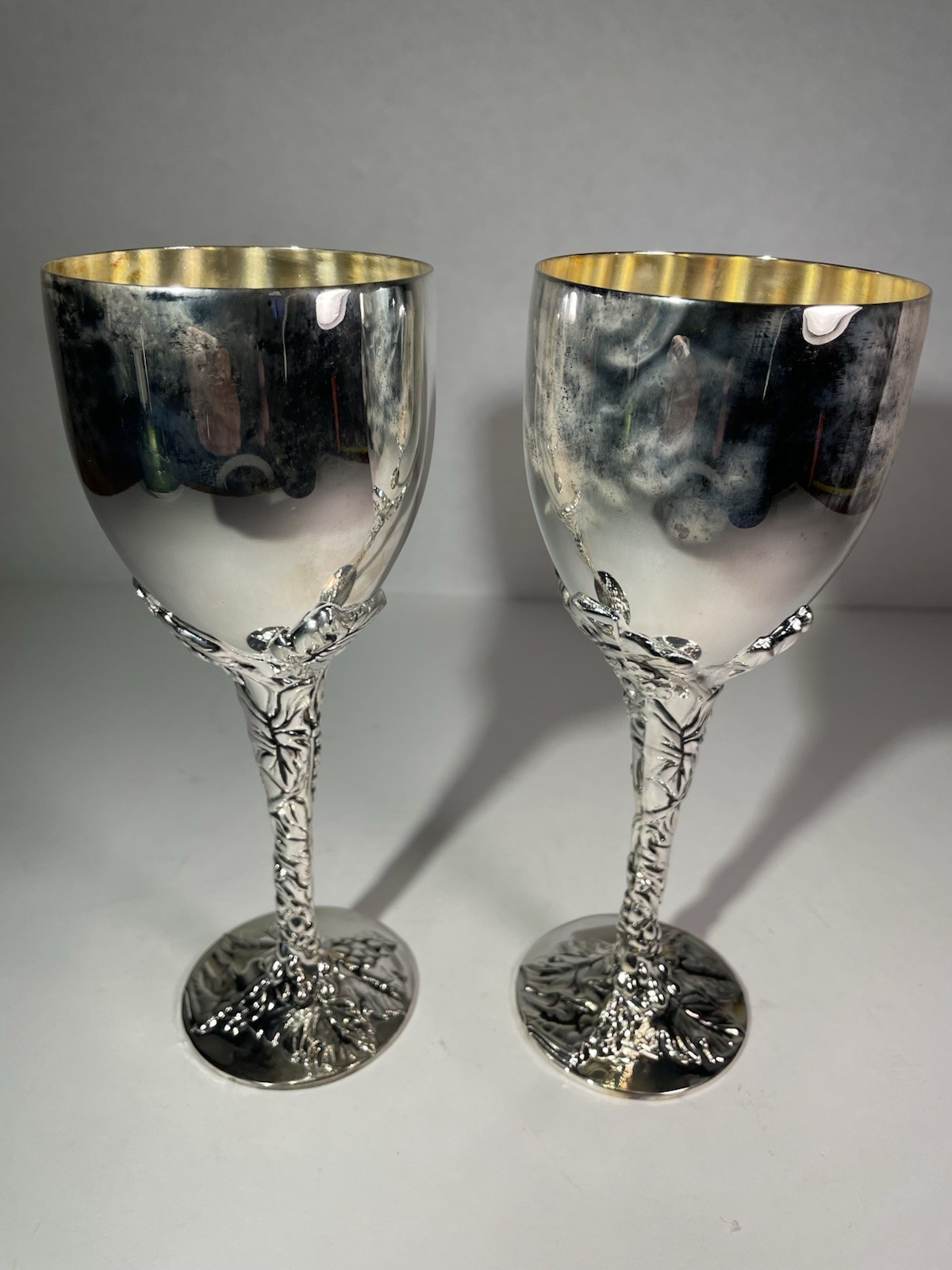 VTG Silver Plated Grape Stem Wine Goblet Set Of 2 By Godinger