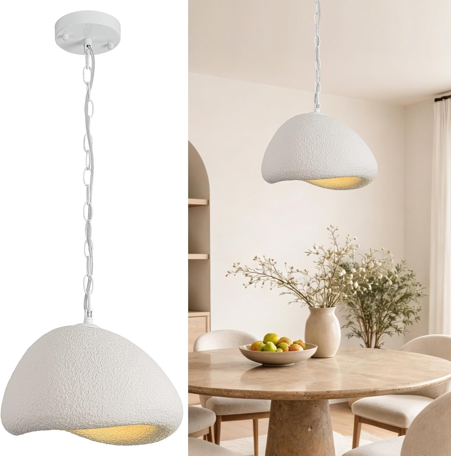 GLUNEX Japanese Wabi Sabi Pendant Light 11.8″ White Modern Chandelier