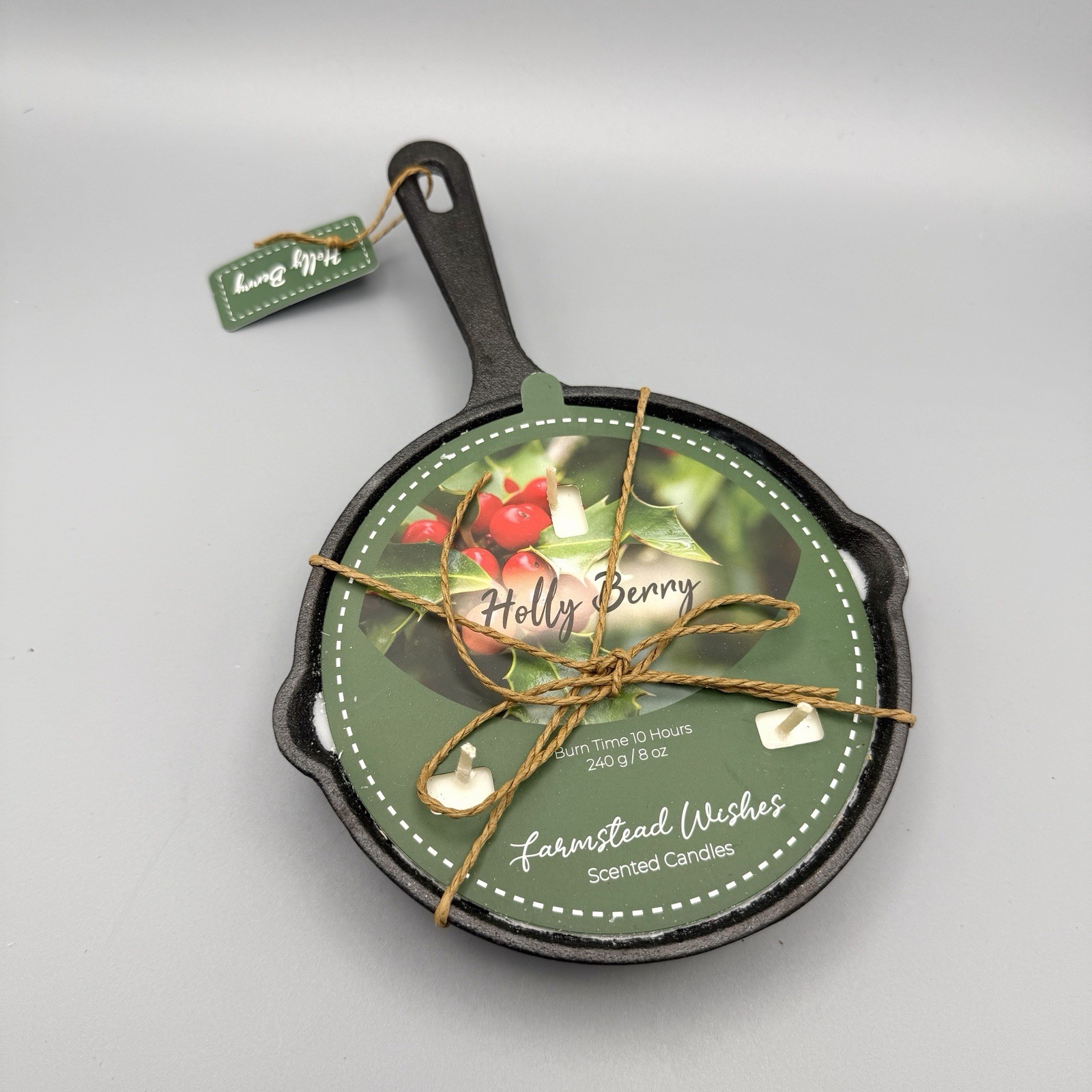 Holly Berry Candle In Cast Iron Skillet Candles 8oz, Farmstead Wishes 3 Wick