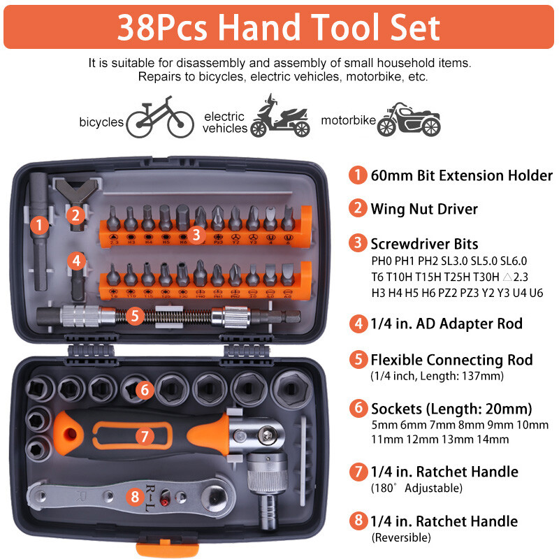 38Pcs Mini Ratchet Screwdriver Multi Tool Bits Set 1/4″ Drive Socket Wrench Kit