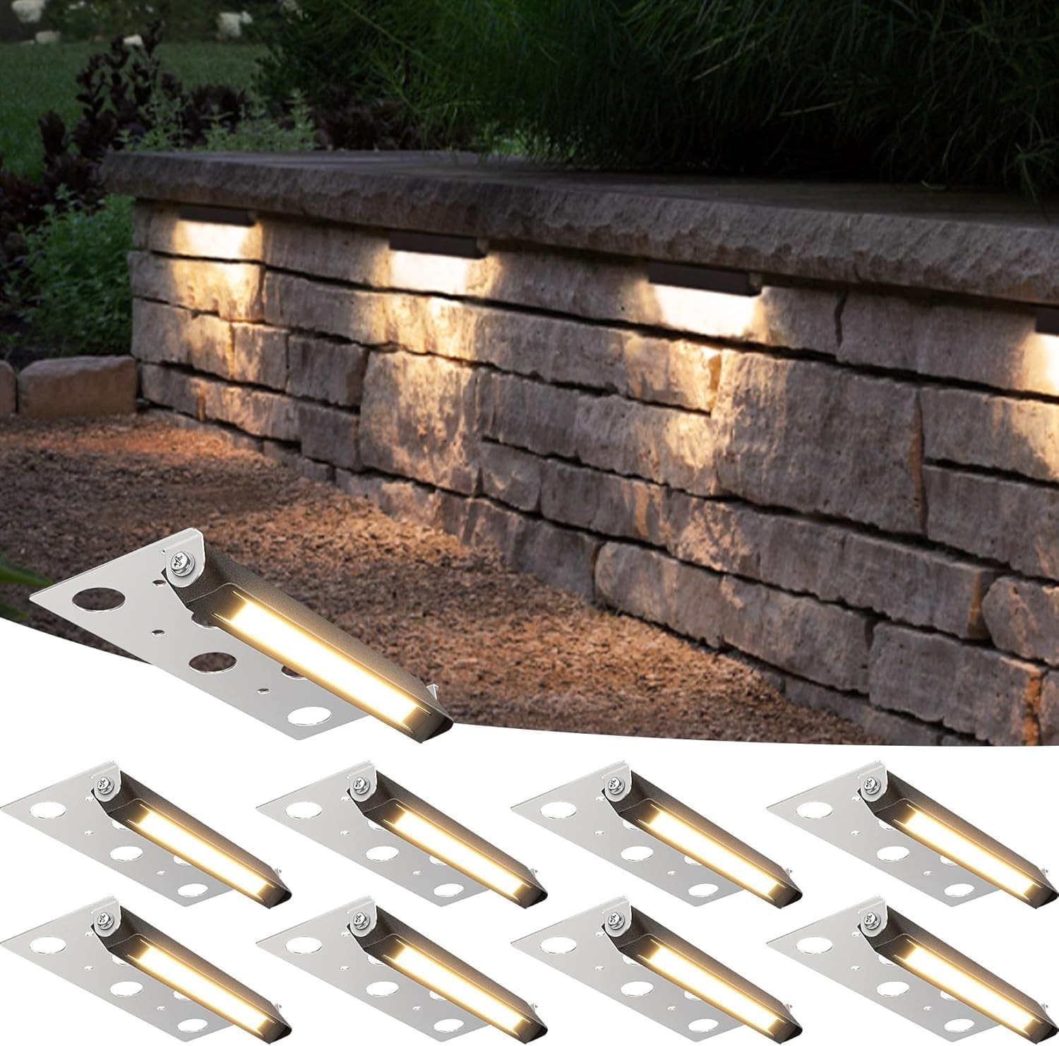 8 Pack 7inch LED Hardscape Lights 5W 12V LED Retaining Wall Step Lights 2700K