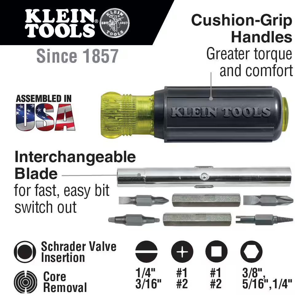 11-In-1 Multi-Bit Screwdriver/Nut Driver with Schrader Valve Core Tool – Cushion
