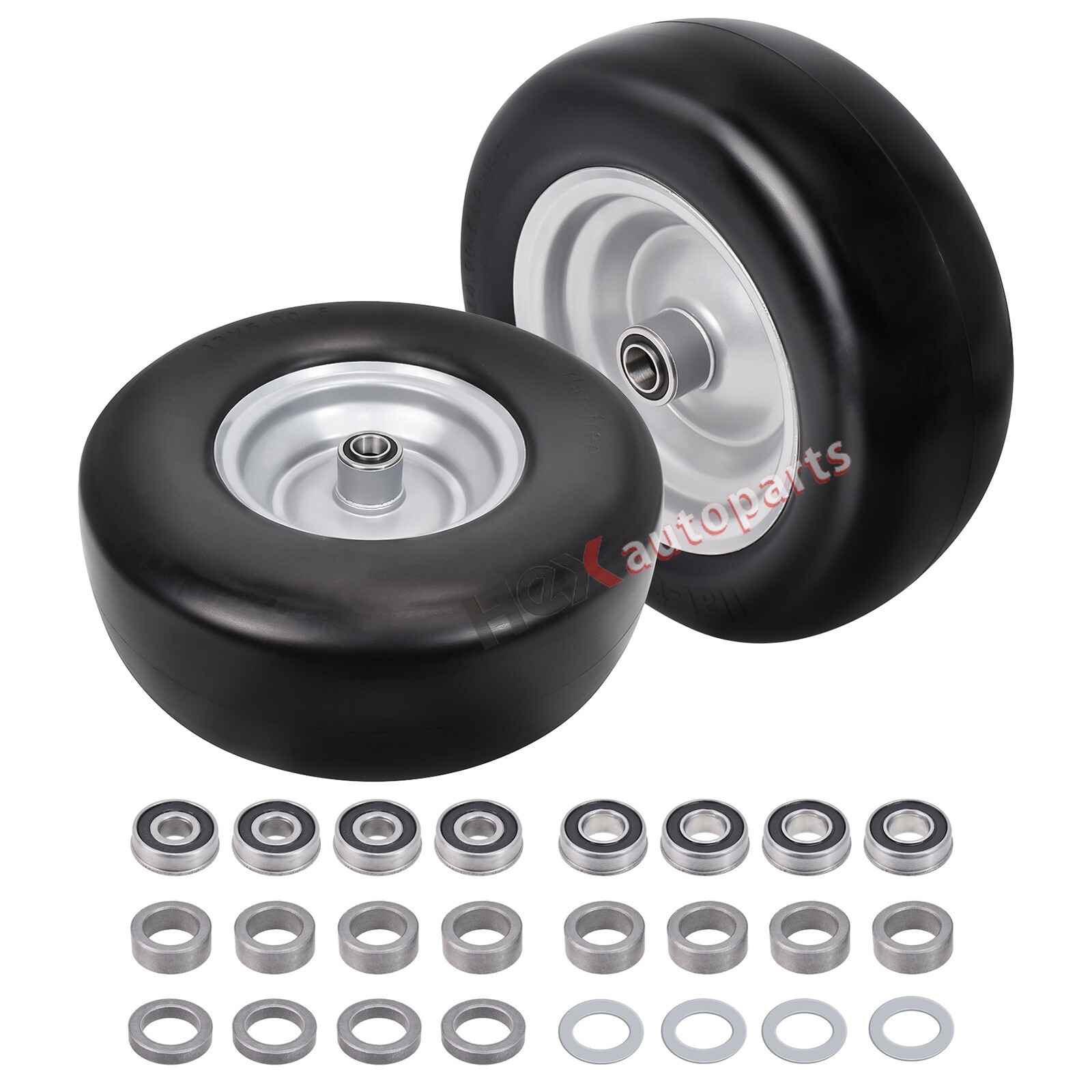 2 PCS Premium 11×4.00-5 Flat Free Tire Wheel for Lawn Mowers & Zero Turn Mowers