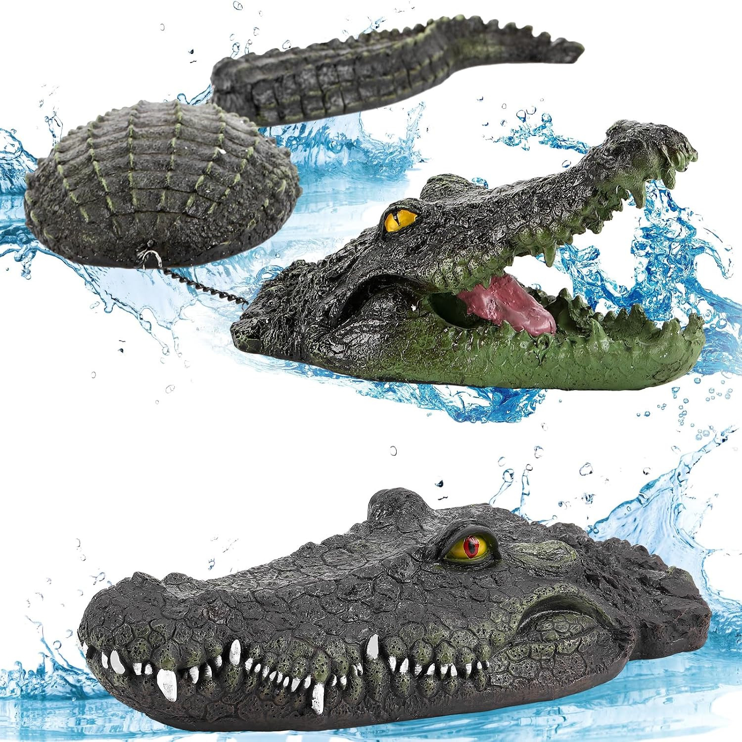 2 Pack Floating Alligator Decoy for Pool, 1 Pcs 12.6 Inch Fake Crocodile Head, 1