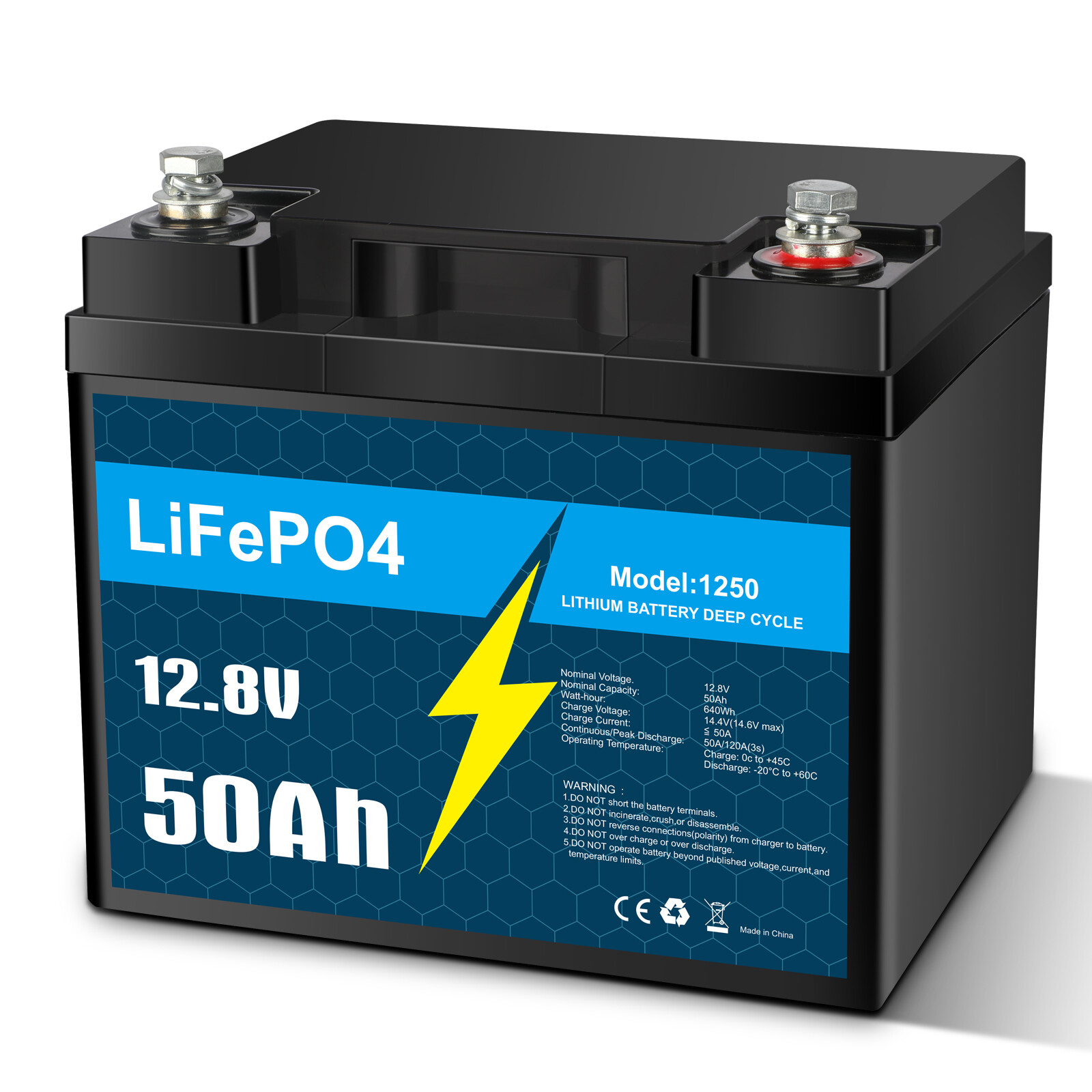 12V 50Ah LiFePO4 Lithium Battery, Deep Cycle, Perfect for RV, Marine