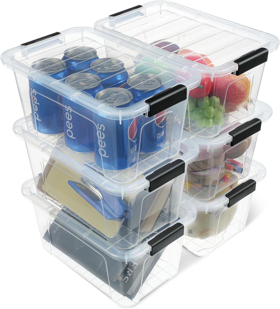 6 Pack Stackable Plastic Storage Bins With Latching Lids Clear Home Organization