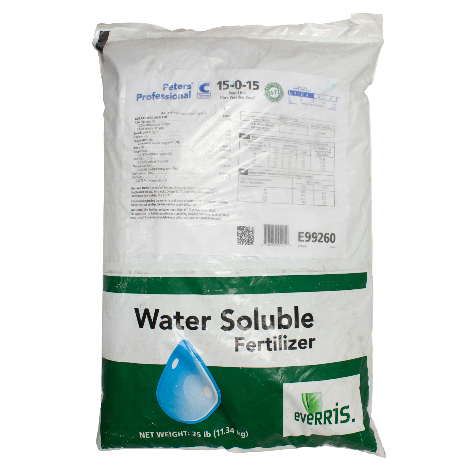 Peters Professional 15-0-15 Peat Lite Dark Weather Feed Fertilizing 25 lb E99260