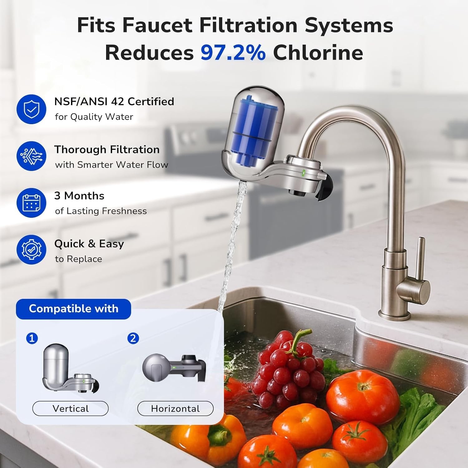 2-Pack Water Filter Replacement for Faucet Systems, Reduces 99% Impurities