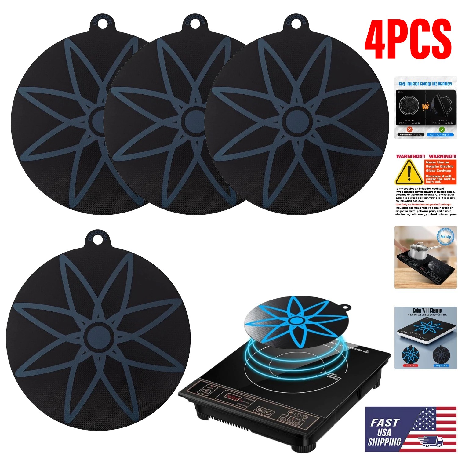 Thermochromic Silicone Induction Cooktop Protect Mat, 9.5in Silico 4PCS