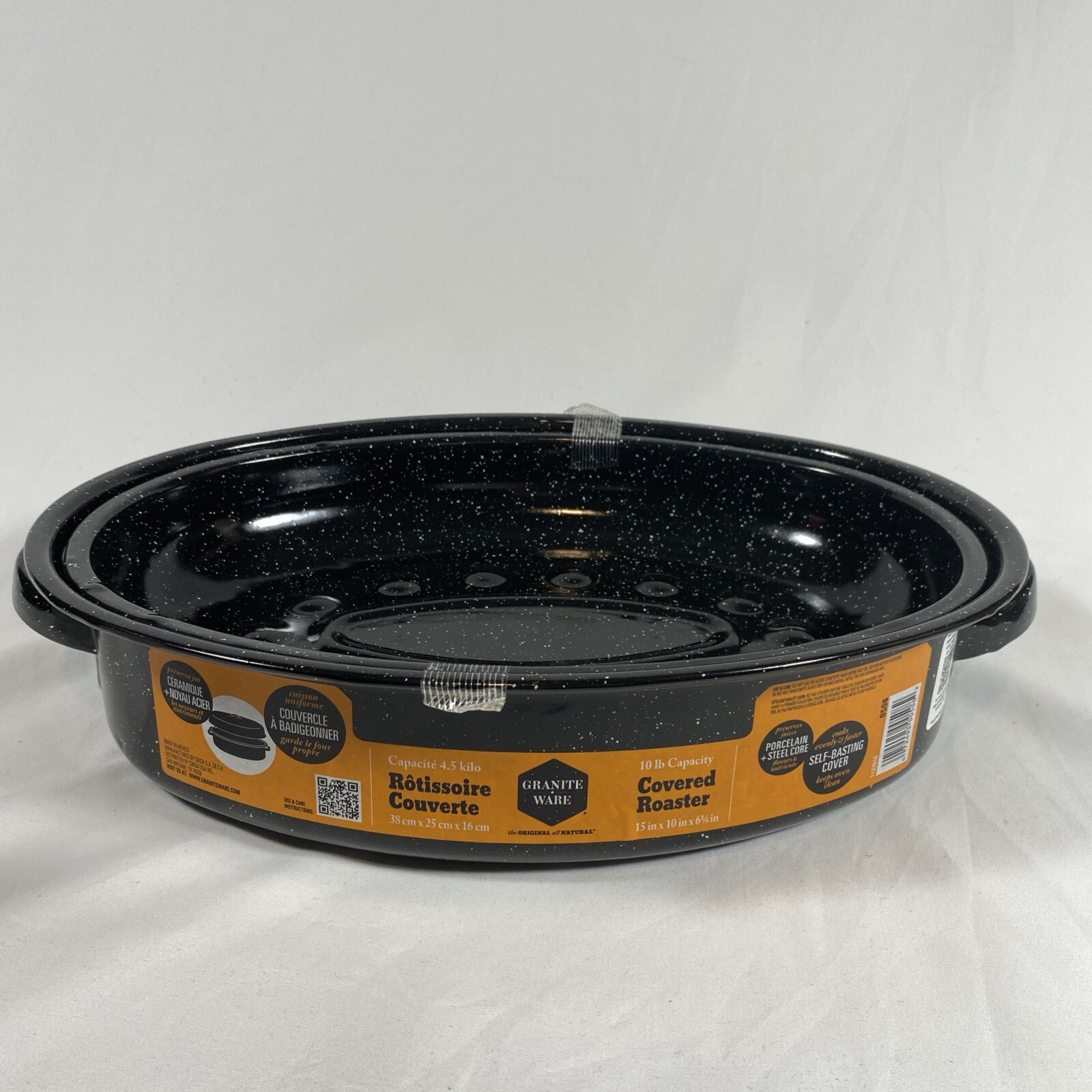 Roasting Pan Granite Ware 15-Inch Covered Oval Roaster – Speckled Black