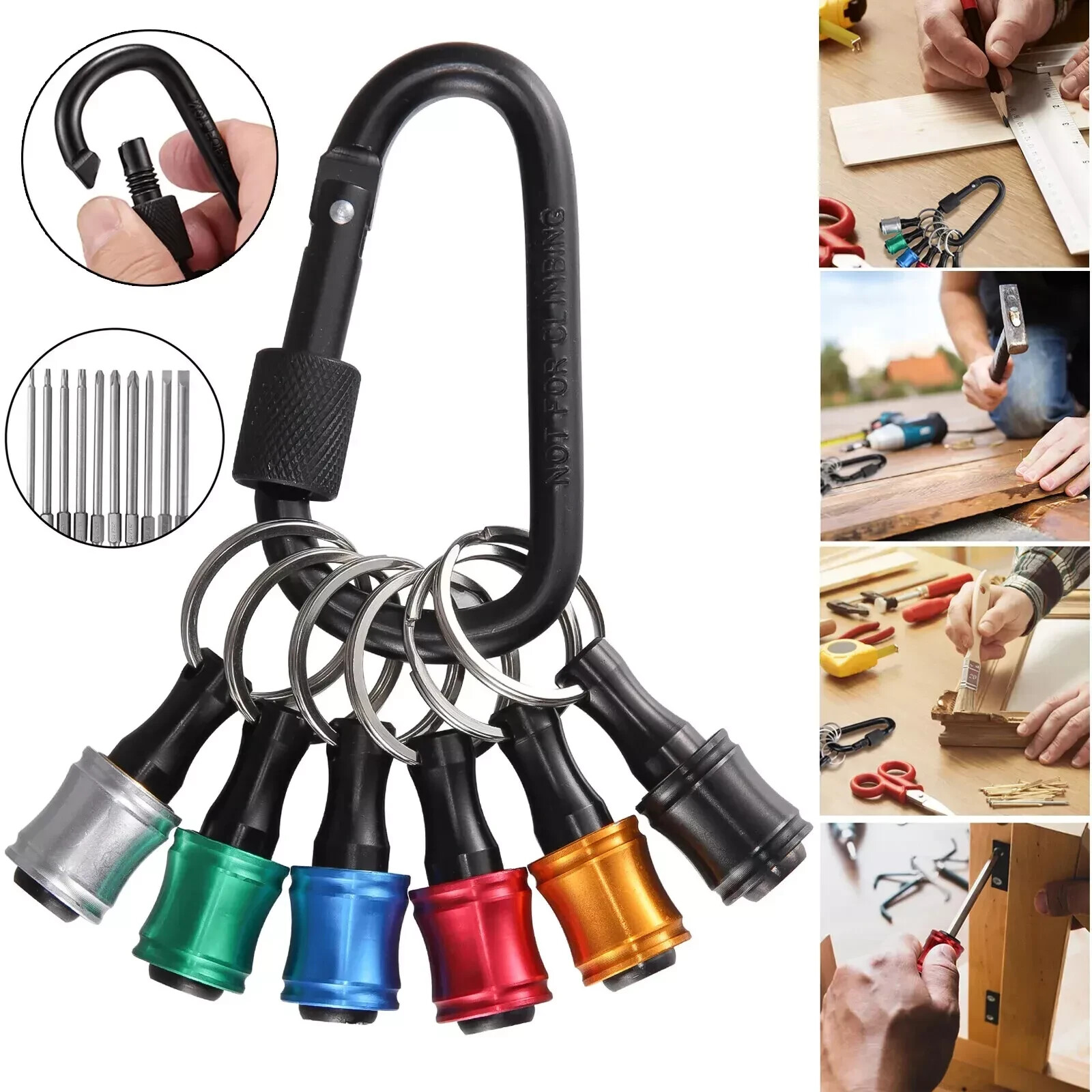 6Pcs 1/4″ Hex Shank Quick Release Keychain Screwdriver Drill Bit Holder Bits Set