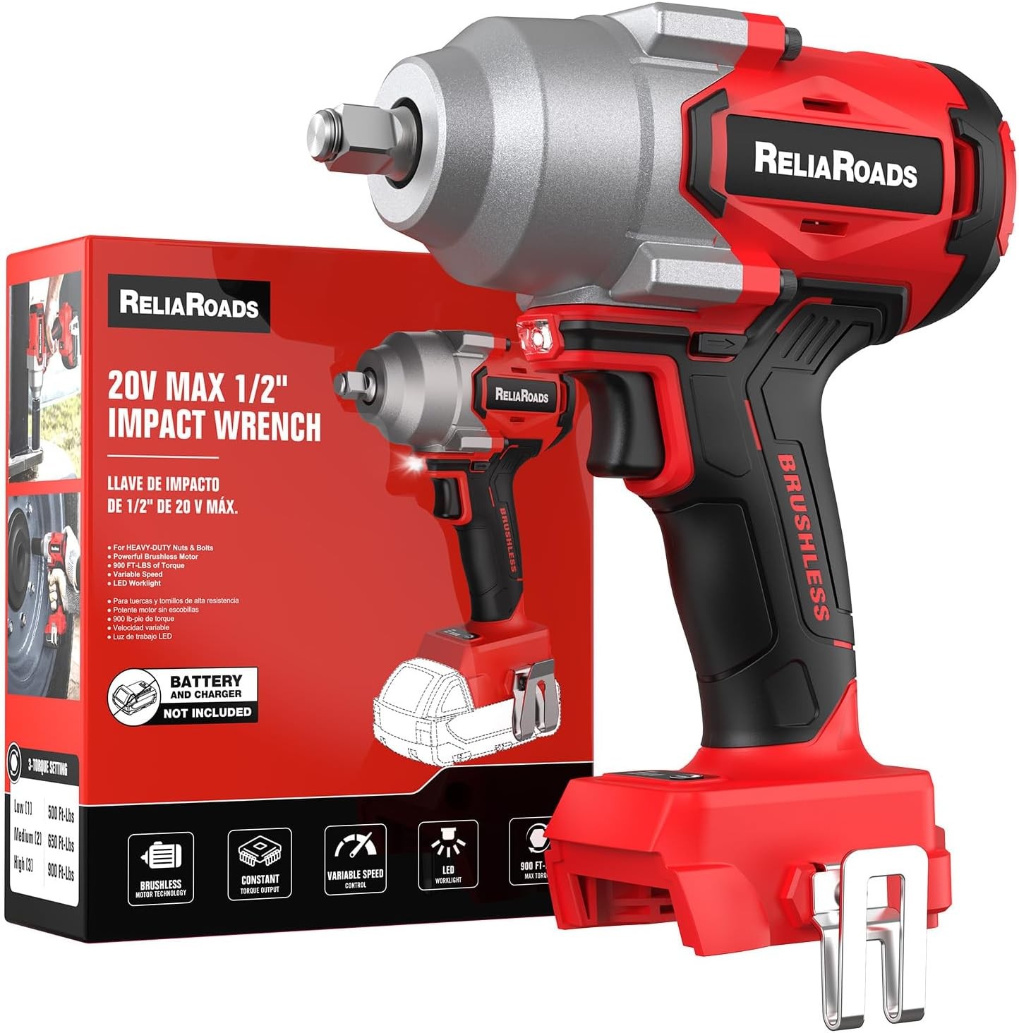 900 Ft-lbs Cordless Impact Wrench, 1/2 Inch Impact Gun Compatible MilWauke 18…