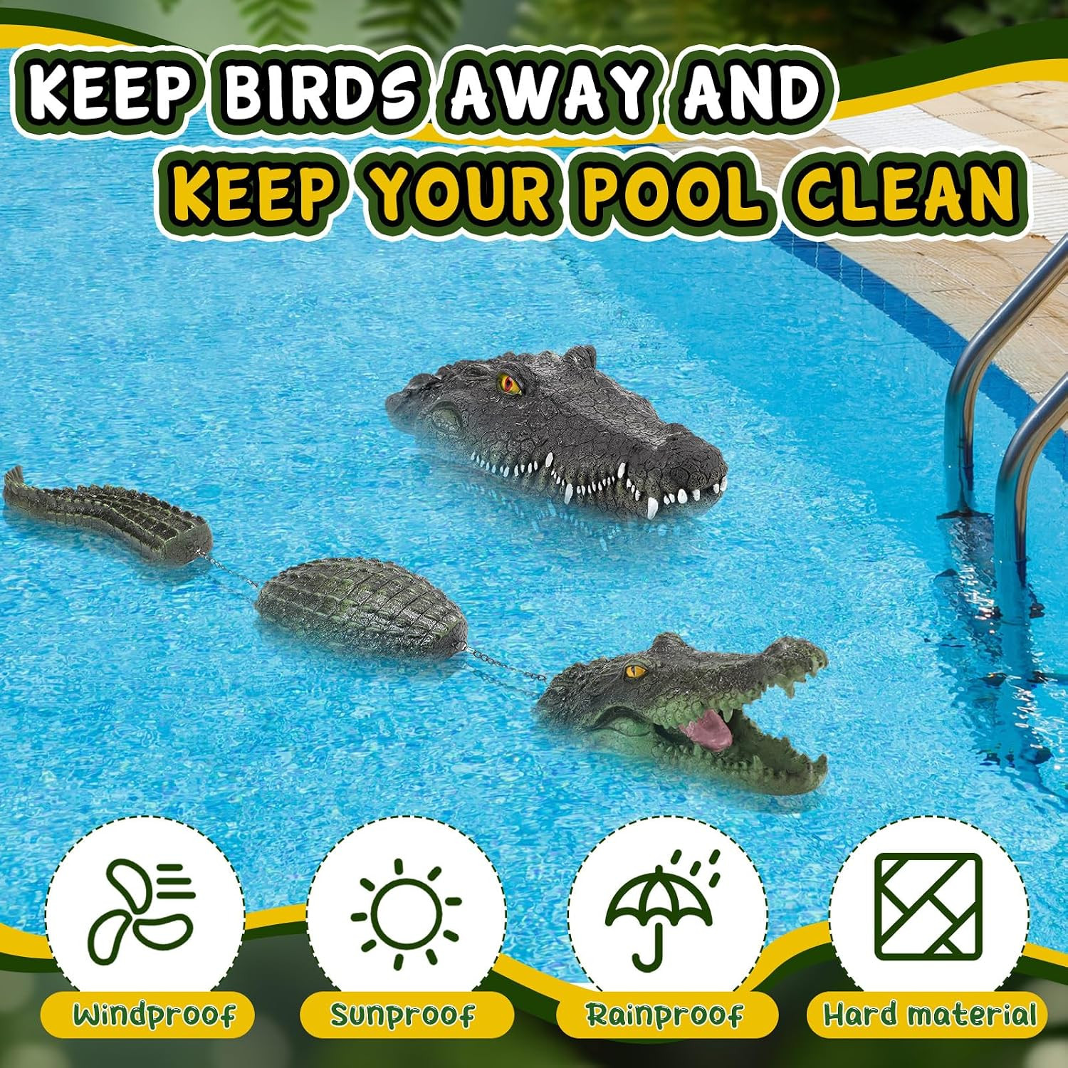 2 Pack Floating Alligator Decoy for Pool, 1 Pcs 12.6 Inch Fake Crocodile Head, 1