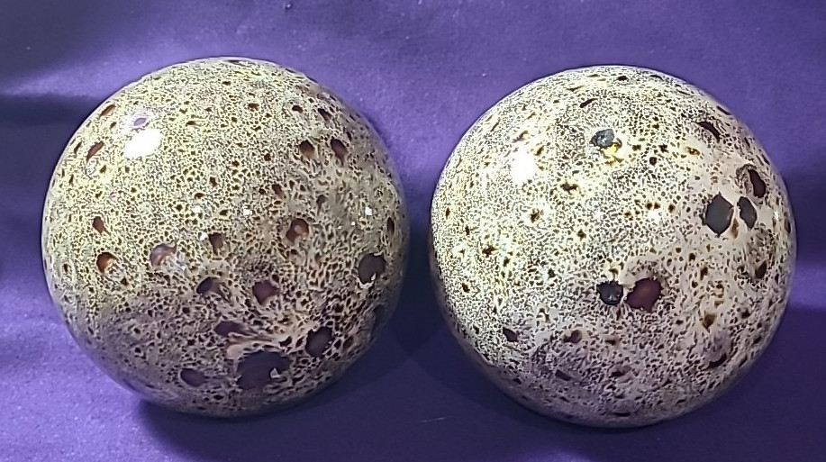 Pair Silver/Black Marbled Ceramic Decorative Balls 4.5″ Orb Sphere Home Decor