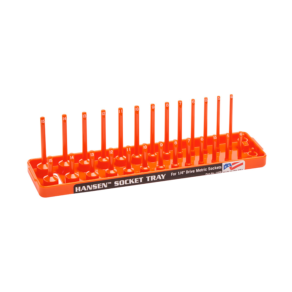 Hansen Global 1/4″ Drive Socket Tray Holder Set Metric SAE Standard Deep Orange