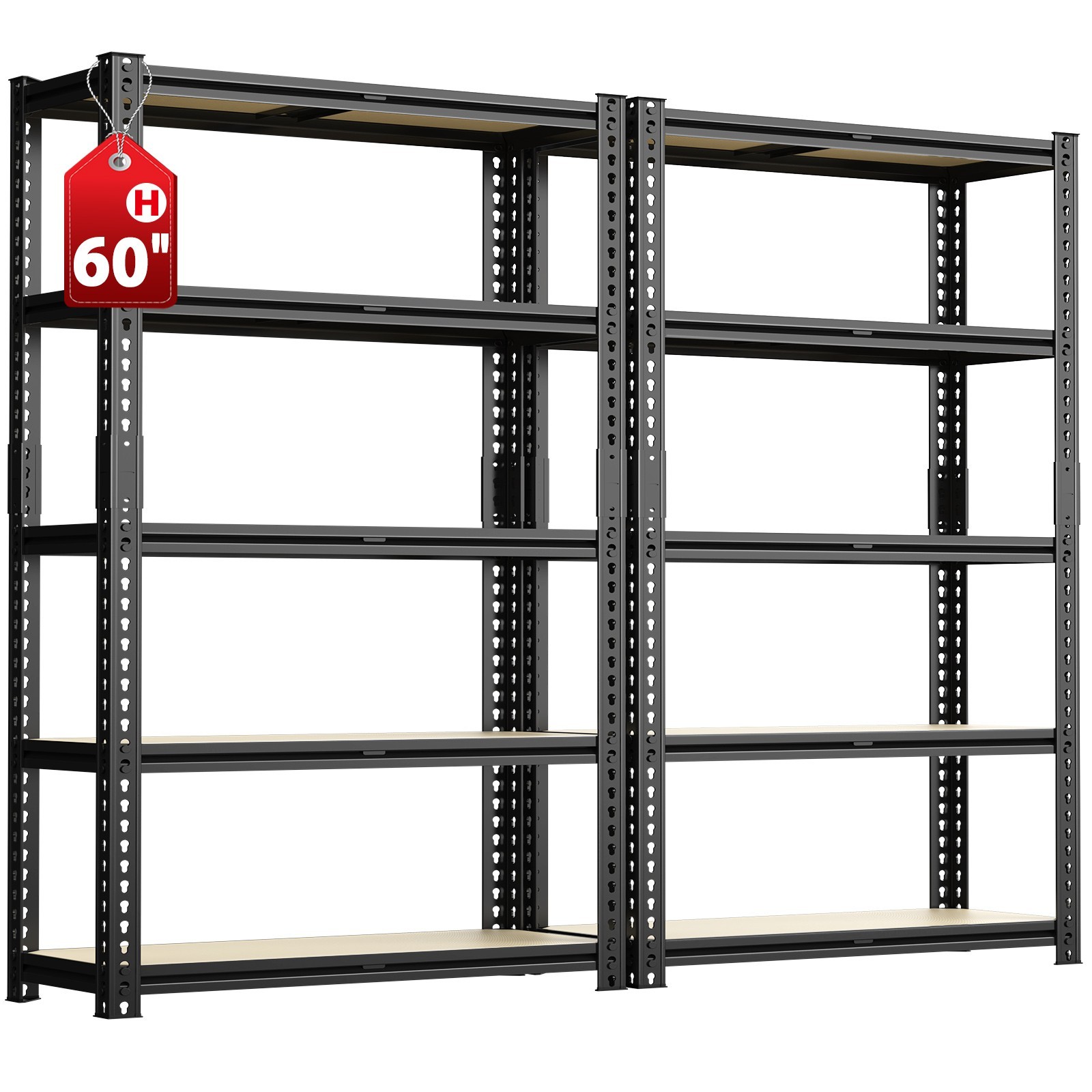 2pcs 60″H Metal Garage Shelves Utility Rack Heavy Duty Shelving Unit Adjustable