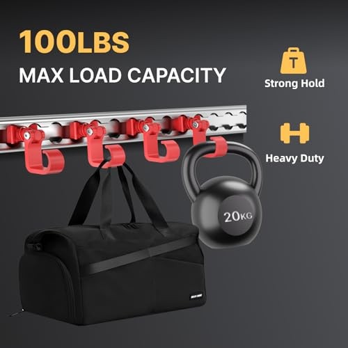 4 Pack L Track Hooks with Single Stud Fitting, Spring-Loaded Adjustable Red