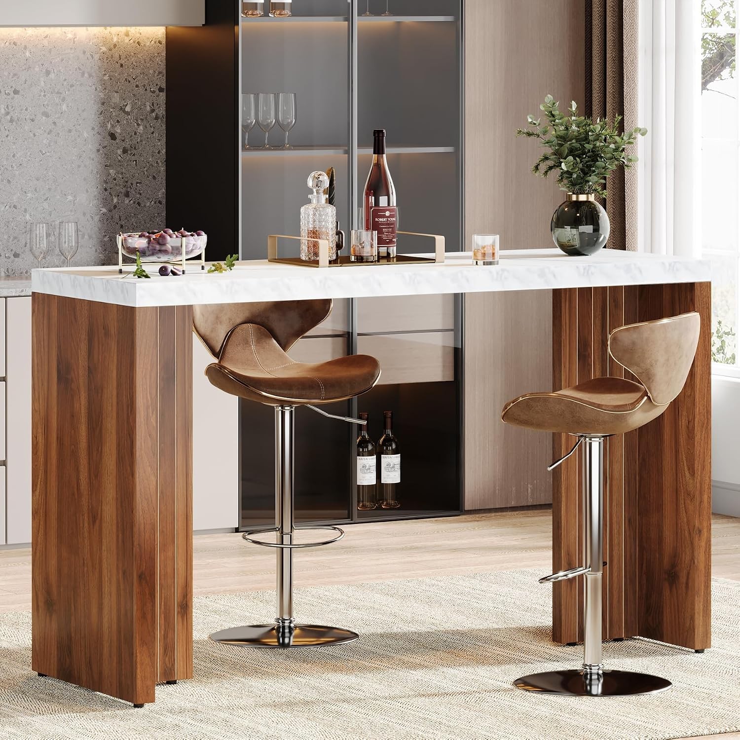 55.12-Inch Bar Table, Modern Counter Height Pub Table with a Faux Marble