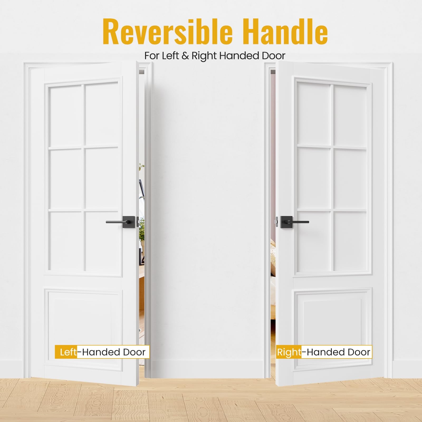 Universal Passage Door Lever Interior Door Handle Reversible Heavy Duty Black
