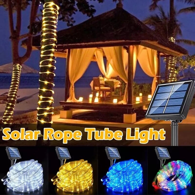 39FT Solar Rope Lights Outdoor Waterproof LED PVC Tube Fairy String Light Garden