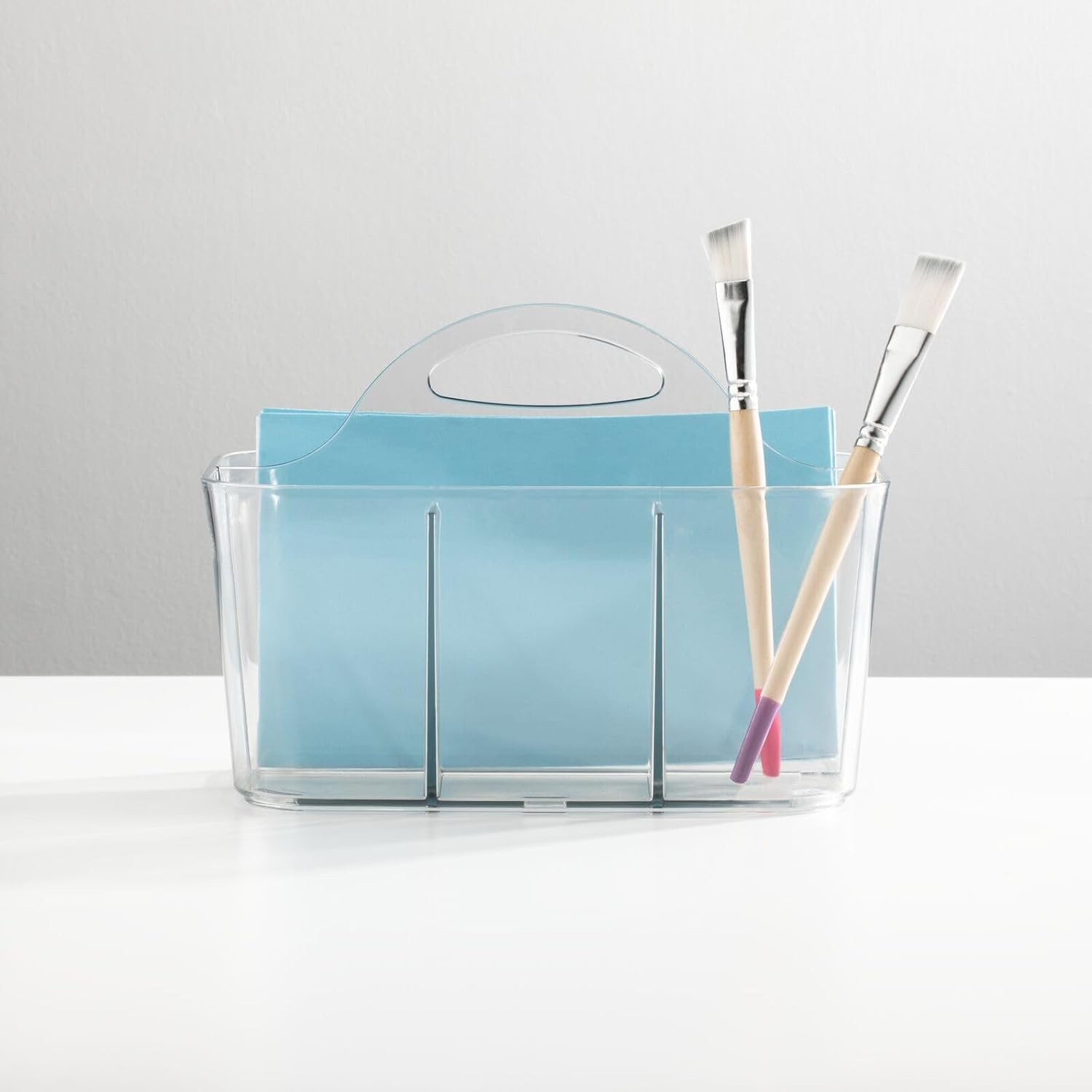 Plastic Portable Craft Storage Organizer Caddy Tote, Divided Basket Bin with Han