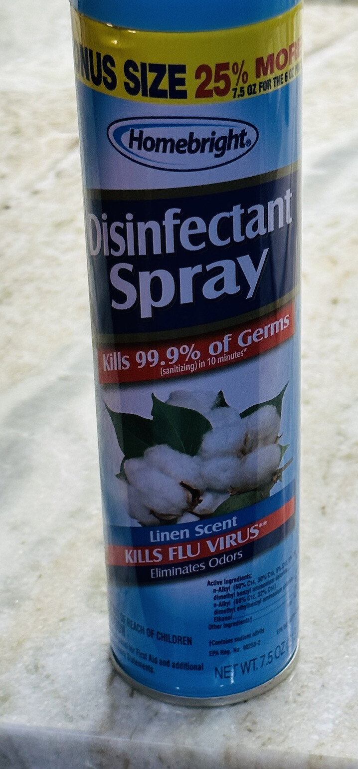 1ea Homebright 7.5oz Spray Can,Kills 99.9 of Germs-Linen Scent-NEW-SHIPS N 24HRS