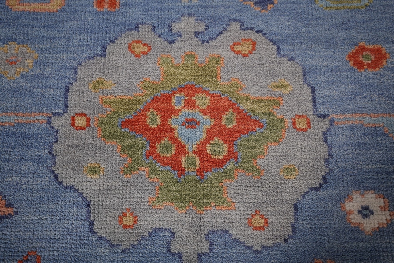 All-Over Pattern Blue Floral Oushak Oriental Rug 8×16 Handmade Wool Carpet