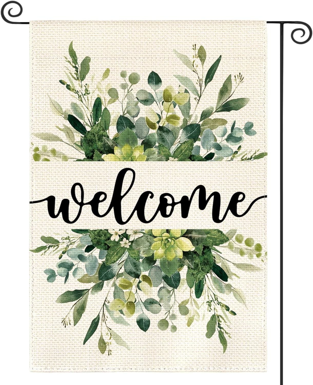 AVOIN Spring Summer Floral Welcome Garden Flag 12x18in Double Sided Eucalyptus