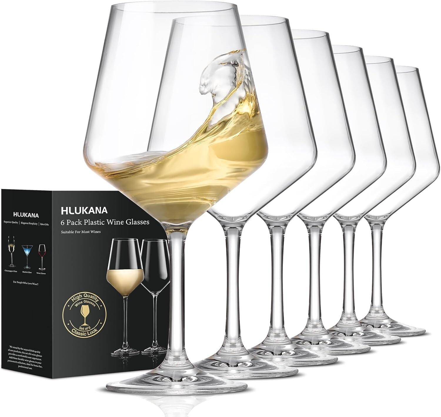 Unbreakable Wine Glasses Set of 6, 16 oz Plastic Wine Glasses with Stem, BPA …