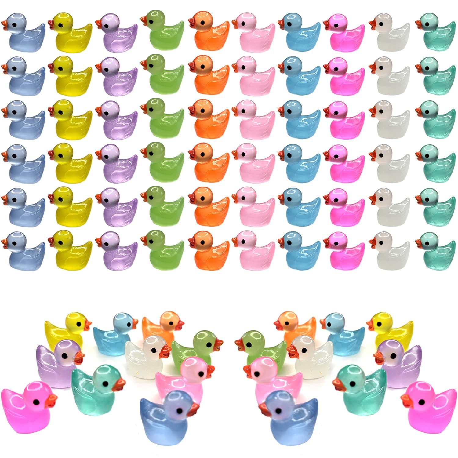 60 Pcs Mini Resin Ducks Luminous Tiny Ducks Miniature Duck Glow in Th