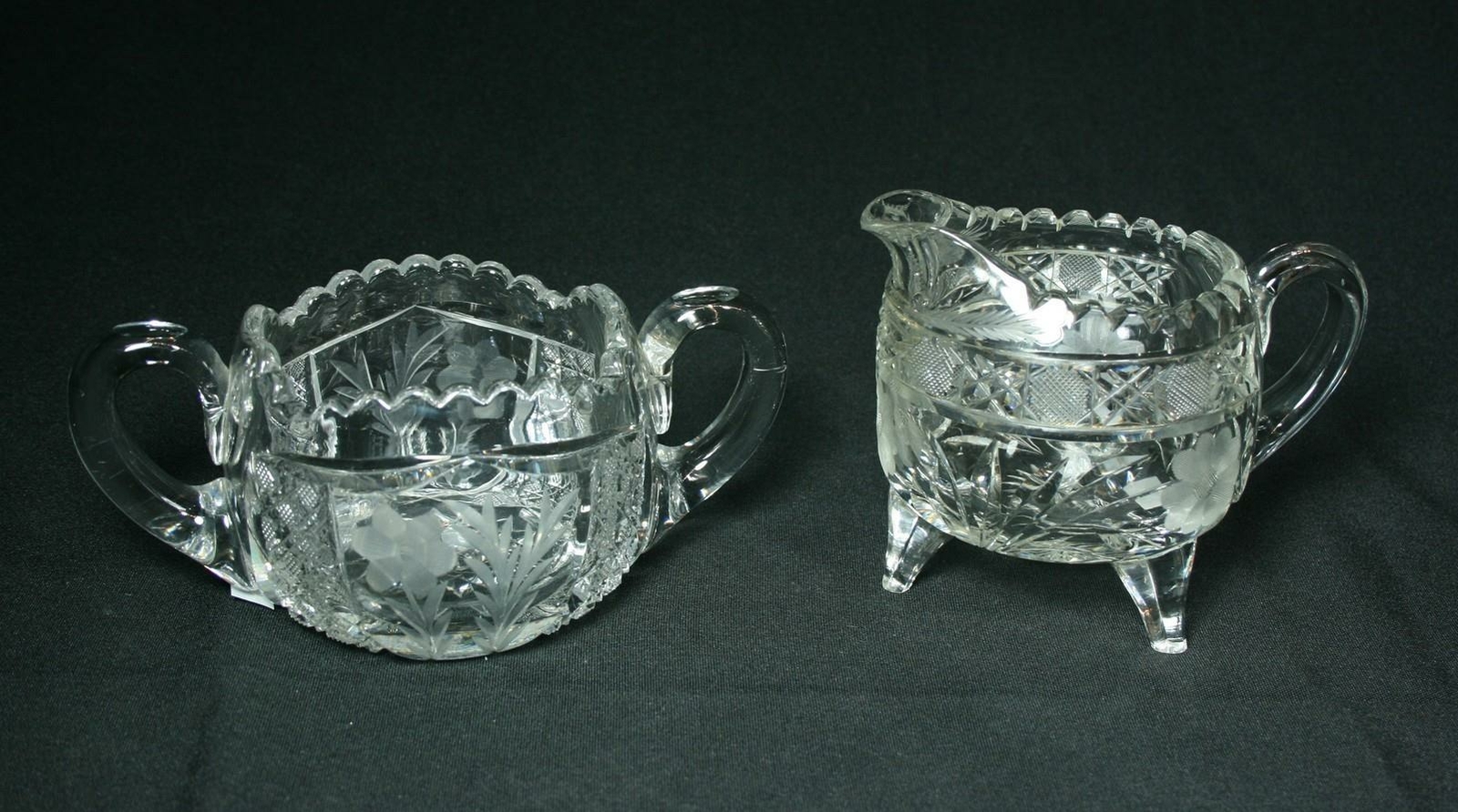Vintage Antique Empire Cut Glass American Brilliant Sugar Bowl And Creamer