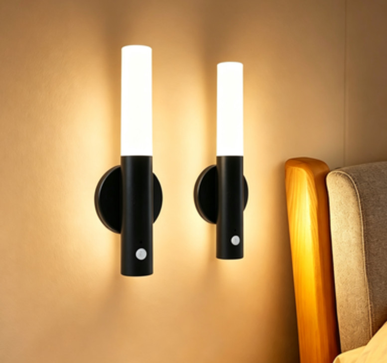 2 Pack Motion Sensor LED Night Light Lights USB Rechargeable Magnetic Wall Lamps