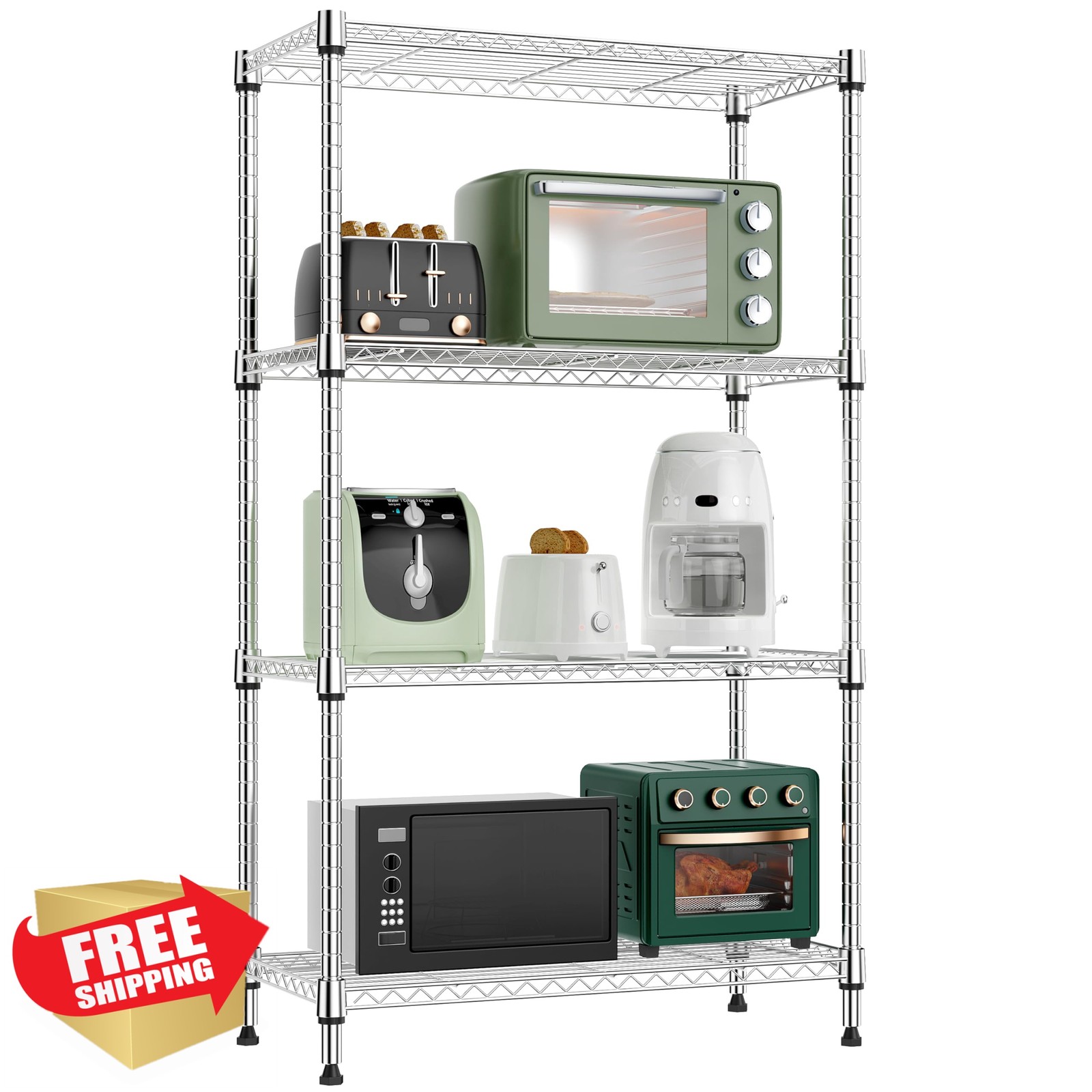 M MZG Chrome 4 Tier 11.8″D x 25.6″W x 45.5″H Shelving