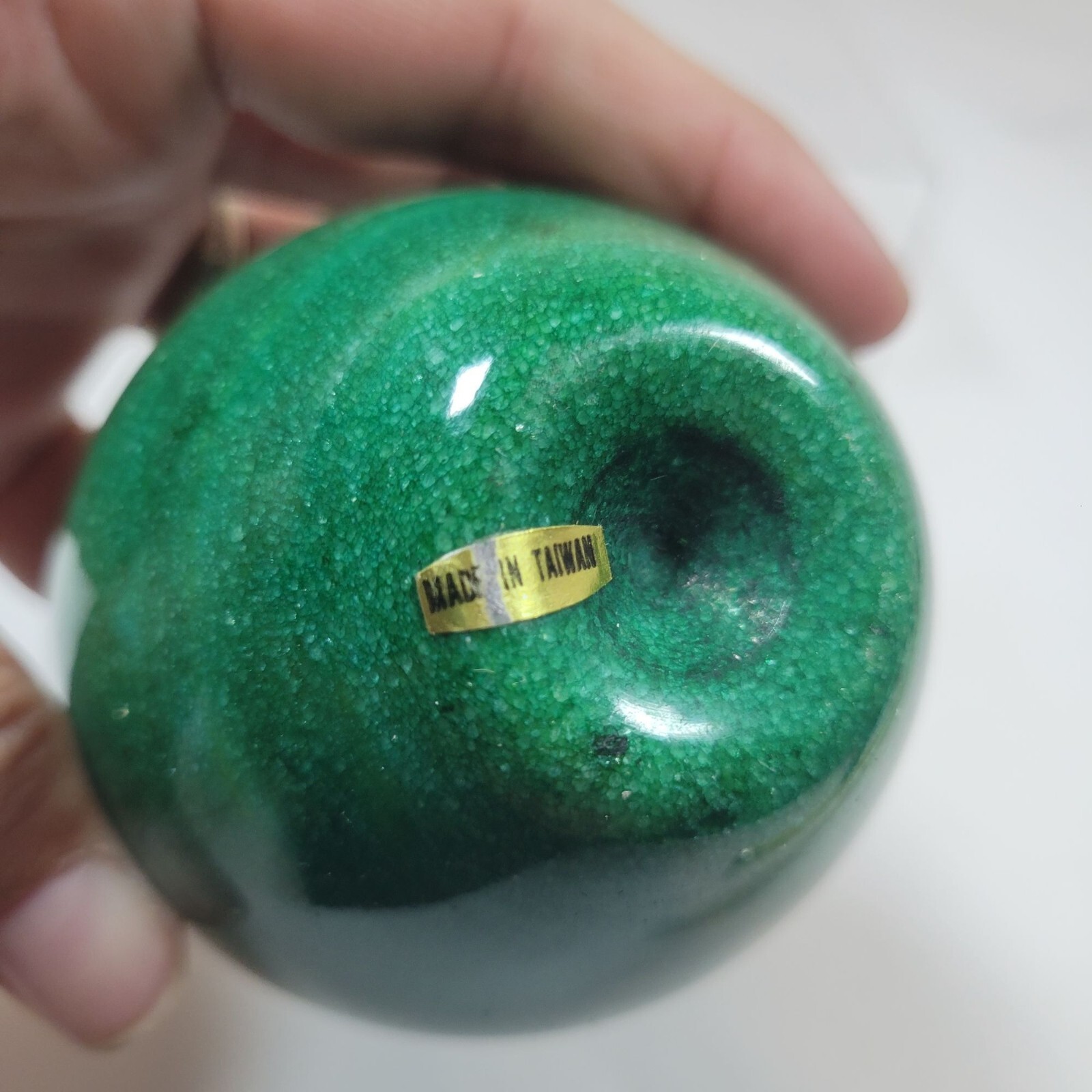 Antique Marble Green Apple, Green Stone Fruit, Apple with Golden Stem, Mid Centu