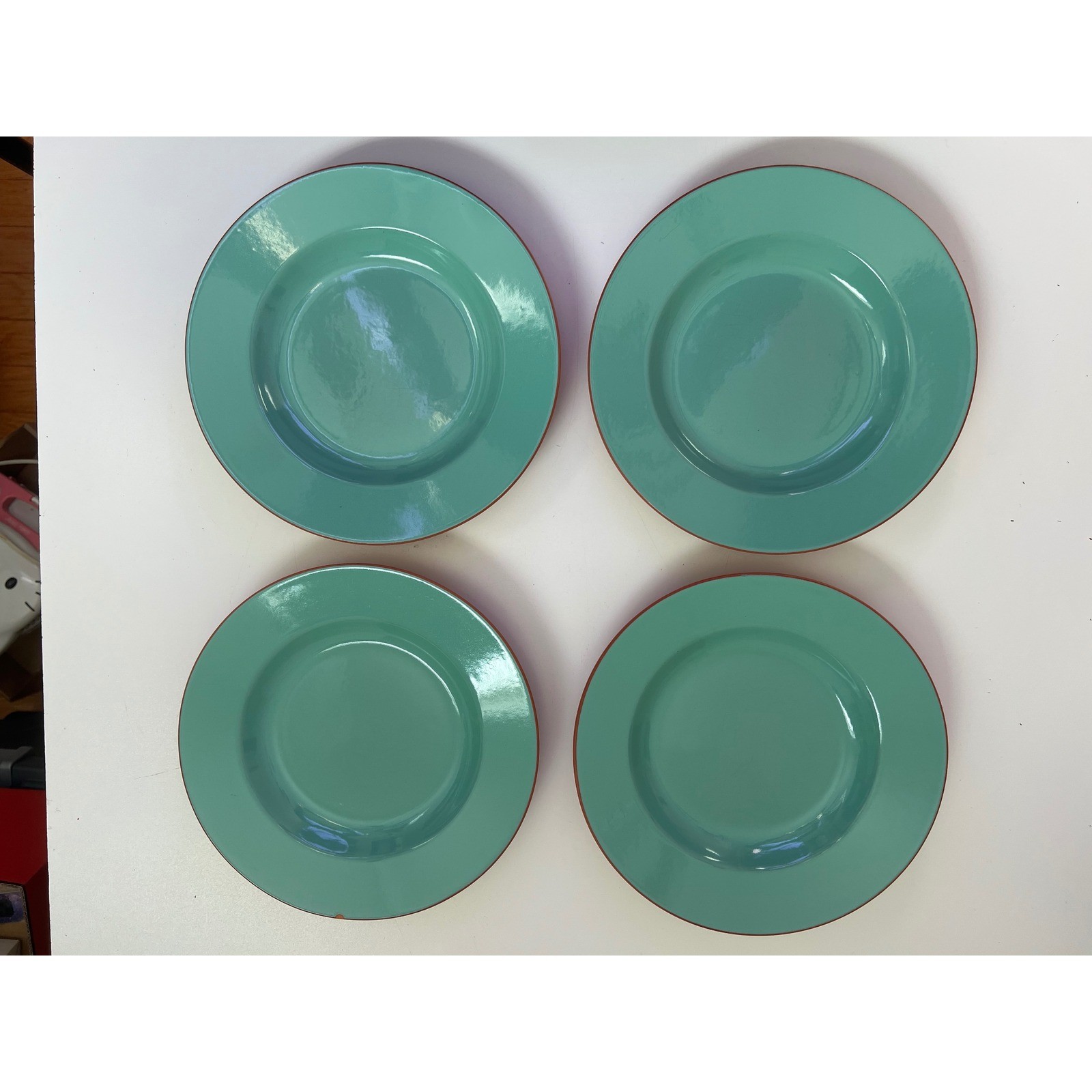 Lot of 4 Vintage Loneoak & Co USA Turquoise 10.25″ Terracotta Plates