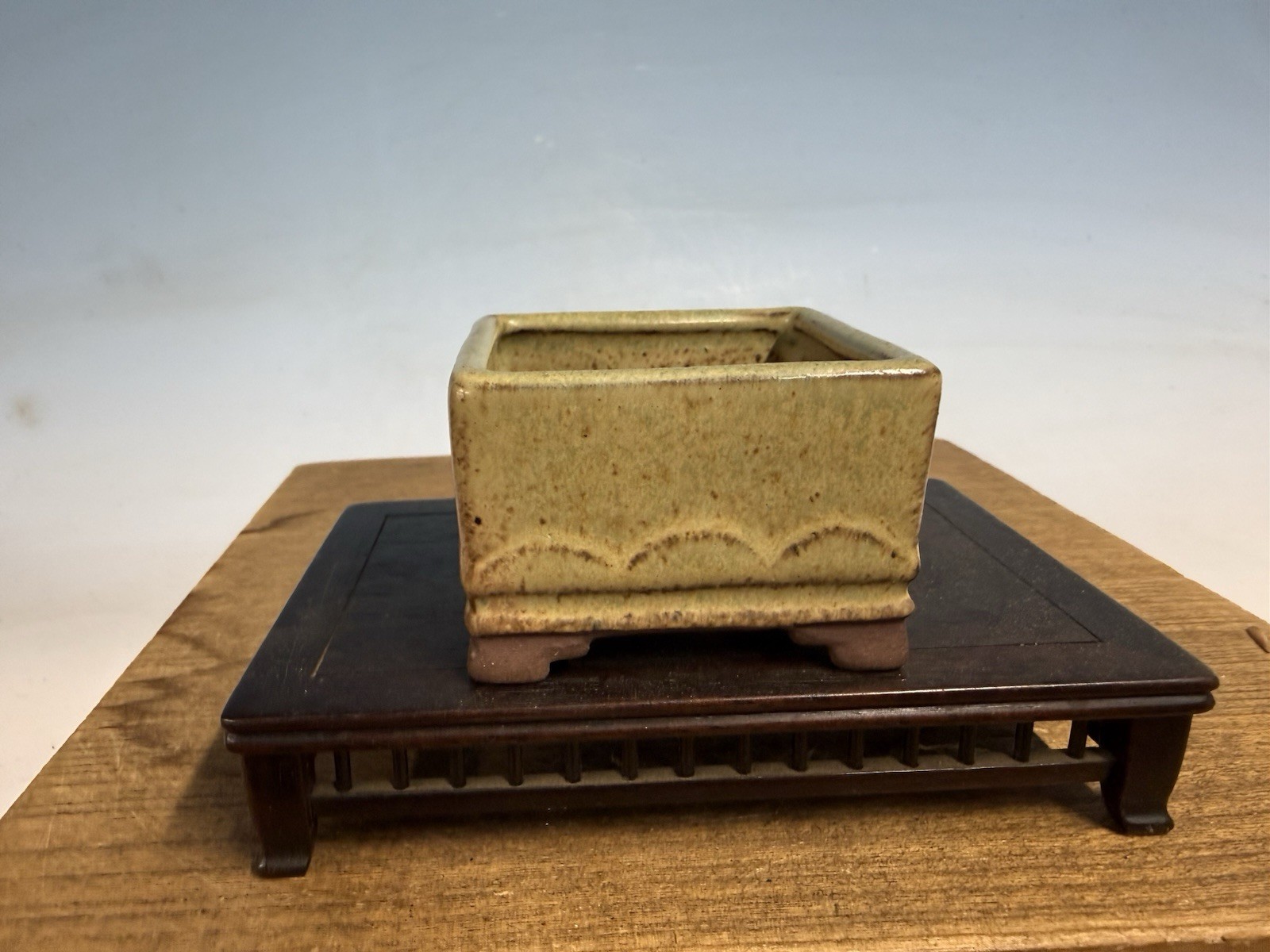 Glazed Shohin Sized Bonsai Tree Pot Made By Tosui 2 3/4 By 1 7/8” Great Design