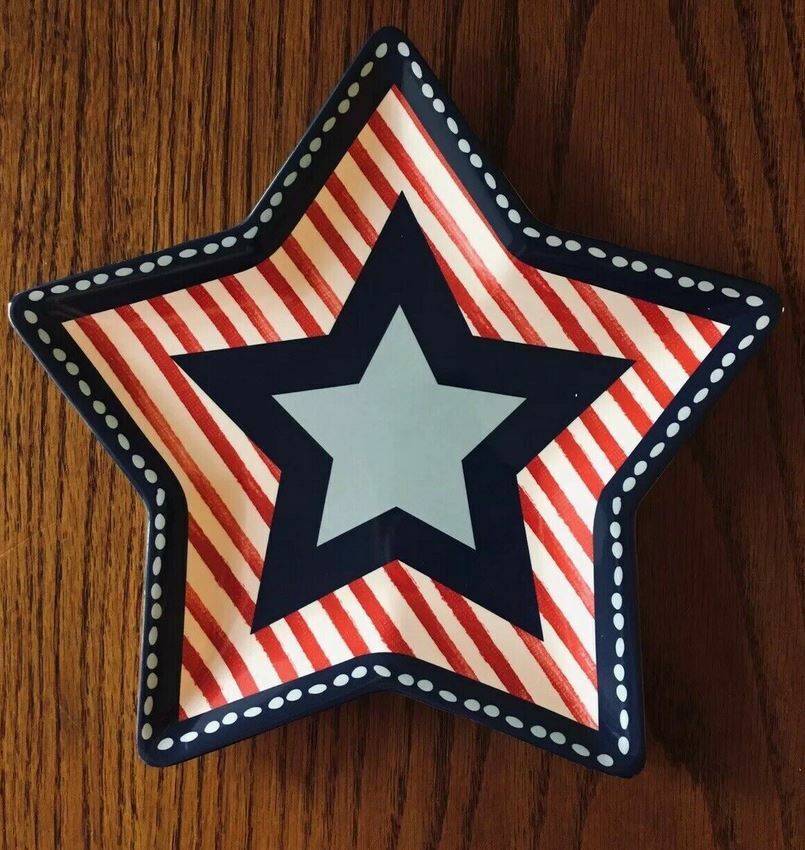 Patriotic Red White Blue Plate Star July 4th Melamine Melamac Plastic New / Used