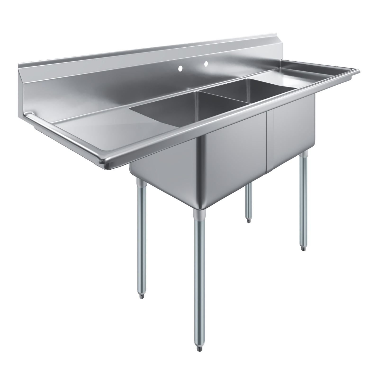 72 in. x 23.5 in. Stainless Steel Two Compartment Sink with 18 in. x 18 in. Bowl
