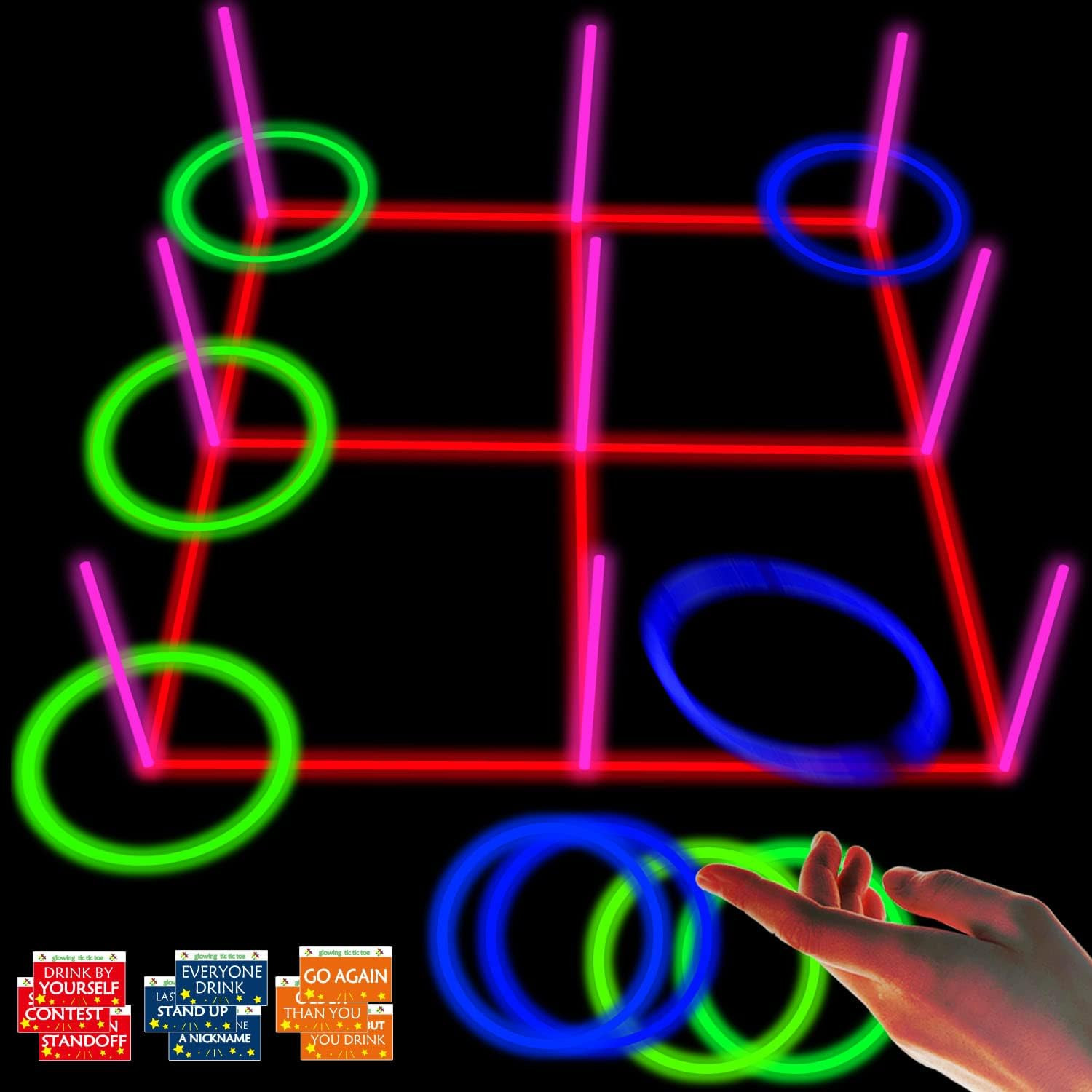 18.2 Inch 3-In-1 Glowing Ring Toss Tic Tac Toe Outdoor Game for Adults and Famil