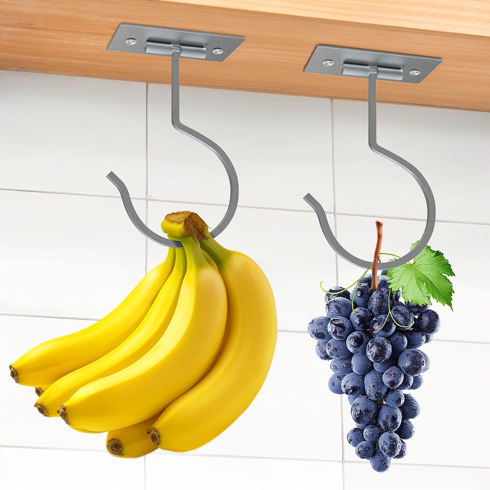 Self Adhesive Banana Hook 4.7in Metal Under Cabinet – Supports 13 lbs, Space