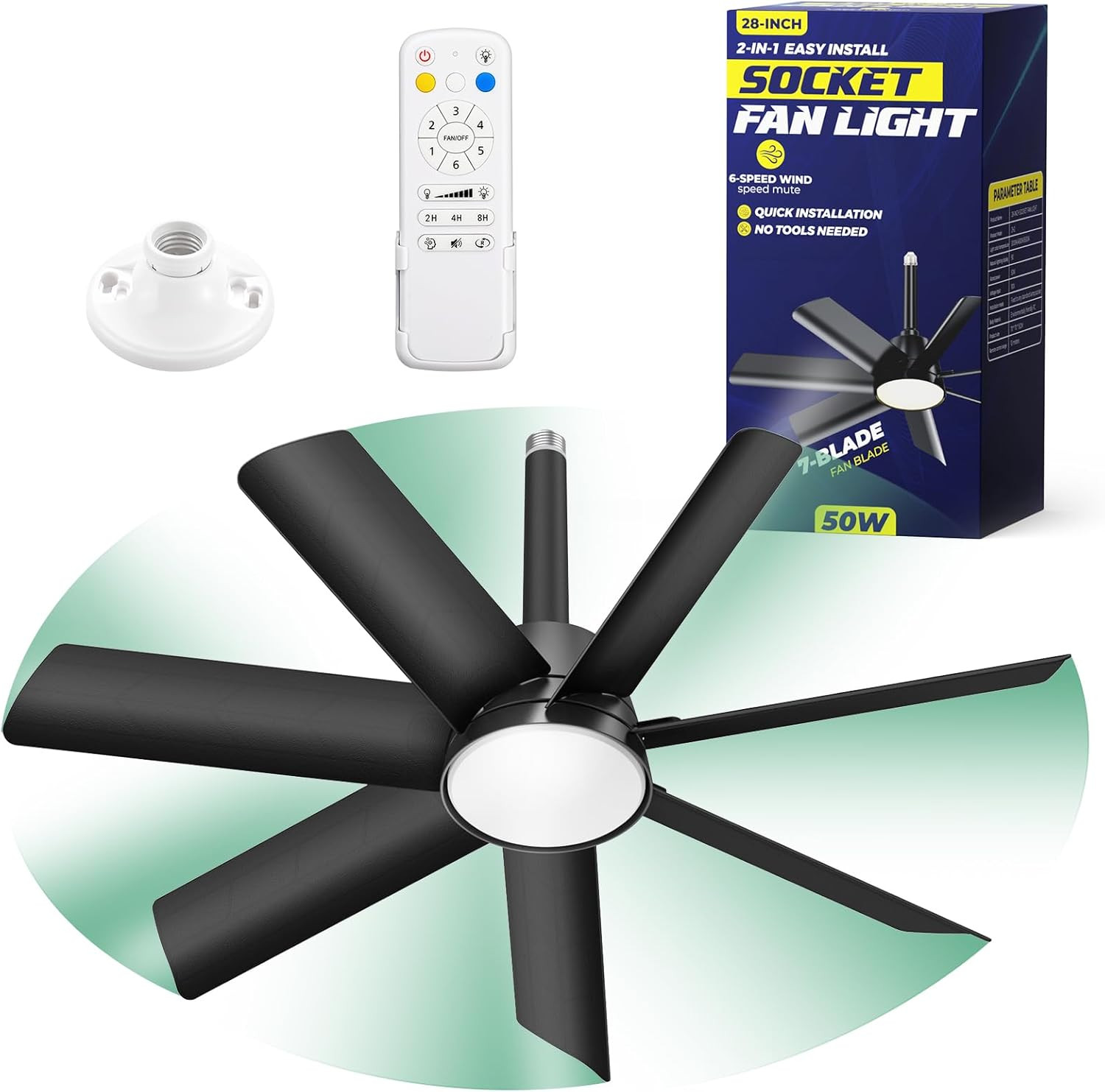 28In Socket Fan Light, 4000LM Ceiling Fans with Lights and Remote, 3000K-6500K 3